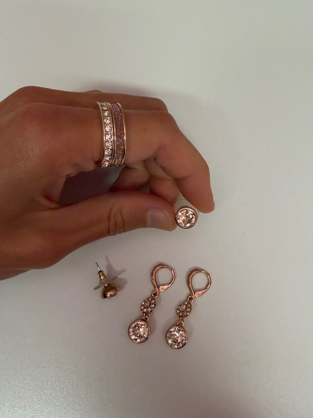 BCBGeneration Rose Gold Pink Crystal Ring and Earring Set